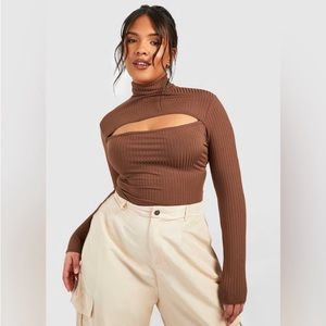 BROWN RIB TURTLENECK BODYSUIT